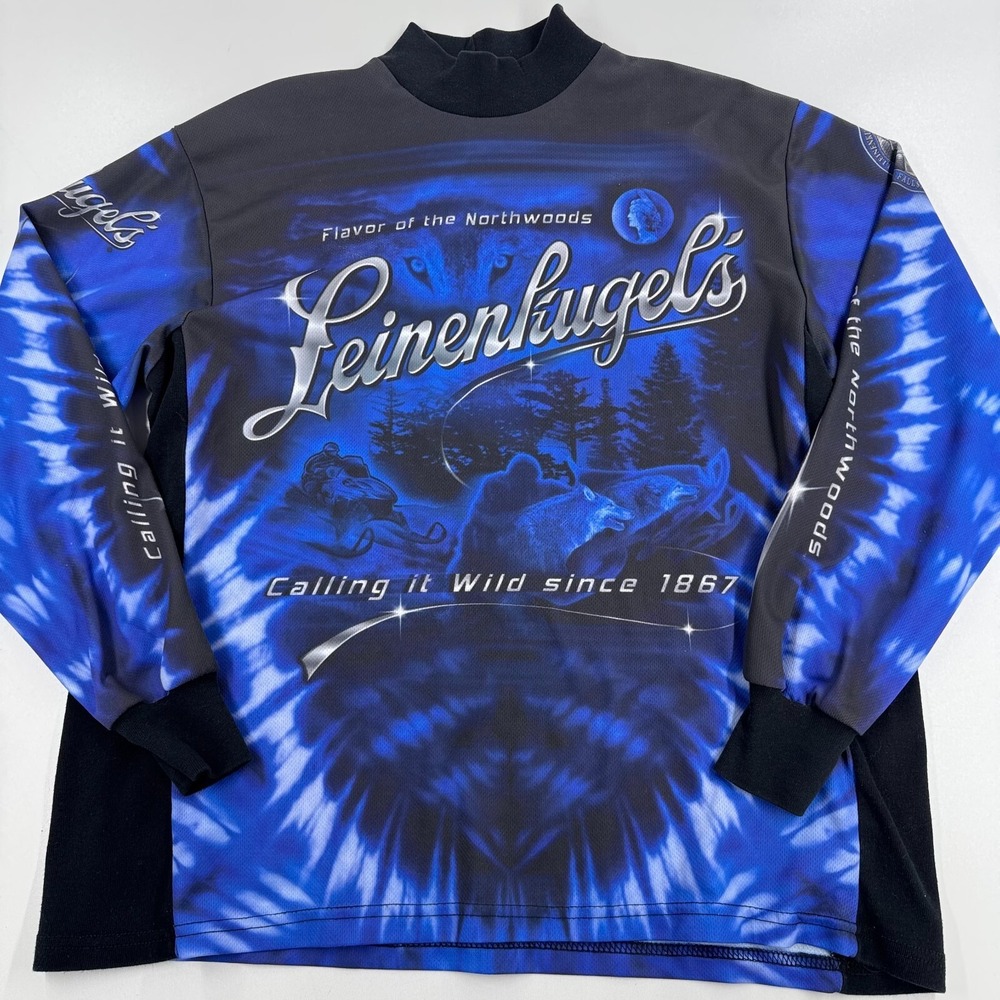 Leinenkugel's Flavor of the Northwoods MENS Blue Black Snowmobile Shirt SIZE M